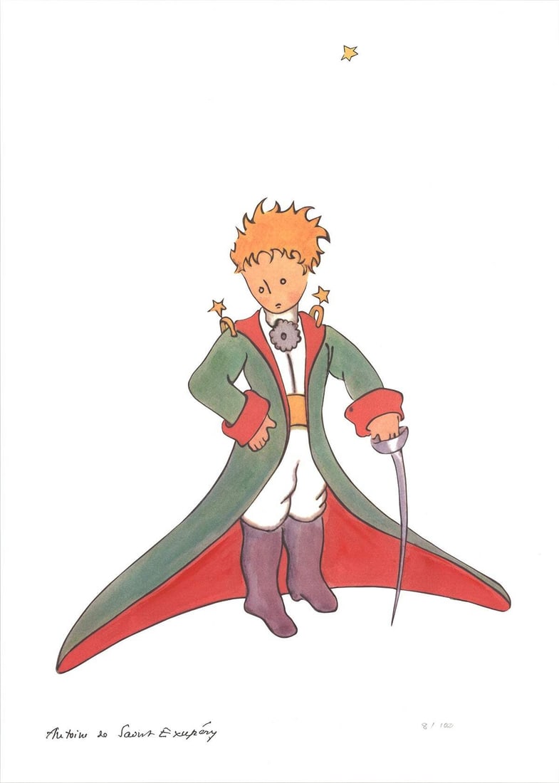 ANTOINE DE SAINT EXUPERY The Little Prince and Red Cape 27" x 19.75" Lithograph (1 of 1)