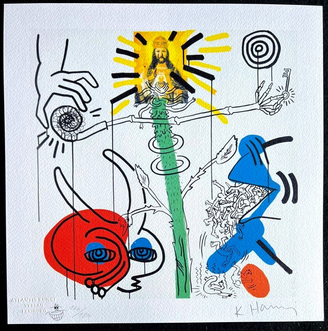 Keith Haring Lithograph Numbered Op 180ex: Keith Haring Lithograph Numbered Op 180ex A rare opportunity to own a piece of pop art history, this Keith Haring lithograph, titled "Apocalypse", is a numbered edition print from 1989. Handmade and s
