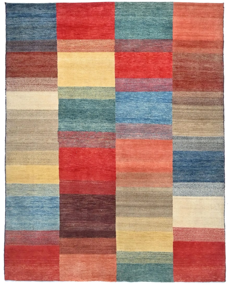 Modern Gabbeh Rug Multicolored Checkered Style Contemporary Carpet 4'9X6'3 ft: Modern Gabbeh Rug Multicolored Checkered Style Contemporary Carpet 4'9X6'3 ft Experience the unique charm of our modern gabbeh rug, boasting a stunning multicolored checkered design that adds a touch