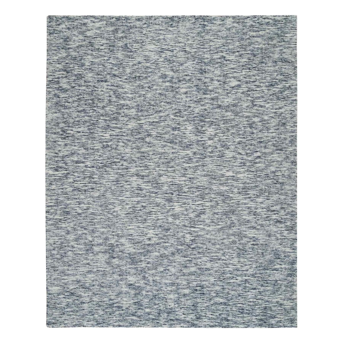 8'2"x10' Blue Pure Wool Hand Loomed Modern Striae Design Oriental Rug: 8'2"x10' Blue Pure Wool Hand Loomed Modern Striae Design Oriental Rug Experience the timeless beauty of Indian craftsmanship in this stunning 8'2"x10' hand loomed modern striae design oriental rug, ex