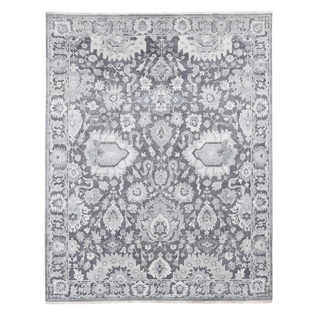 7'9"x10' Thunder Gray Hand Knotted Oushak Silk with Textured Wool Rug (1 of 12)