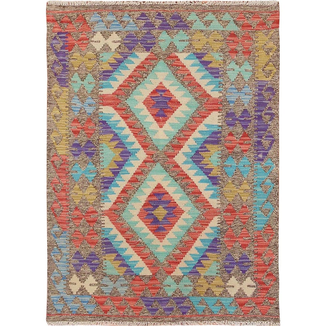 Colorful reversible wool hand woven flat weave kilim afghan rug: Colorful reversible wool hand woven flat weave kilim afghan rug Experience the rich cultural heritage of Afghanistan in this stunning, hand-woven kilim afghan rug. Made from durable wool and featuring