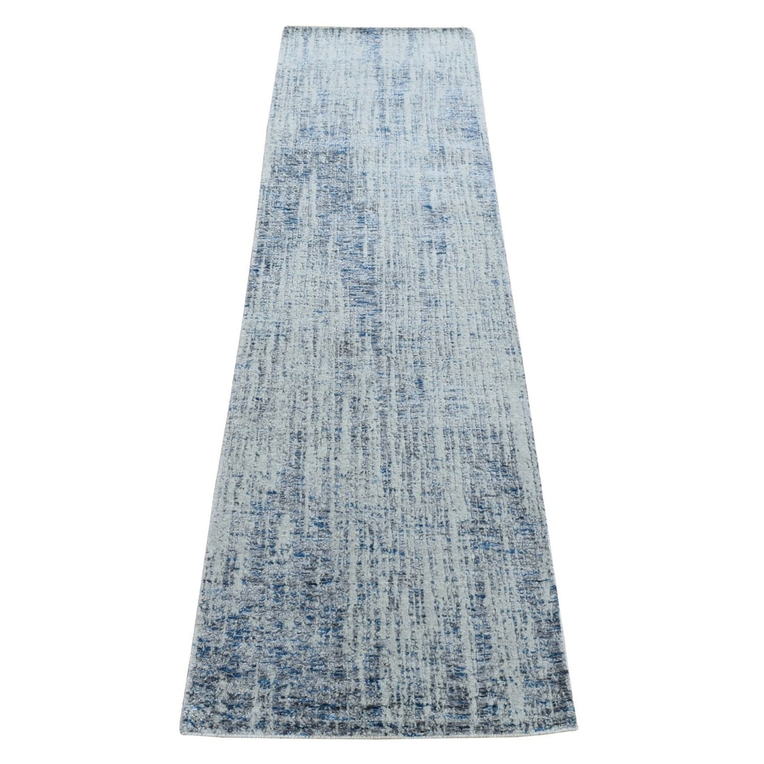 2'6"x9'8" Gray Jacquard Hand Loomed Modern Wool and Art Silk Runner Rug (1 of 7)