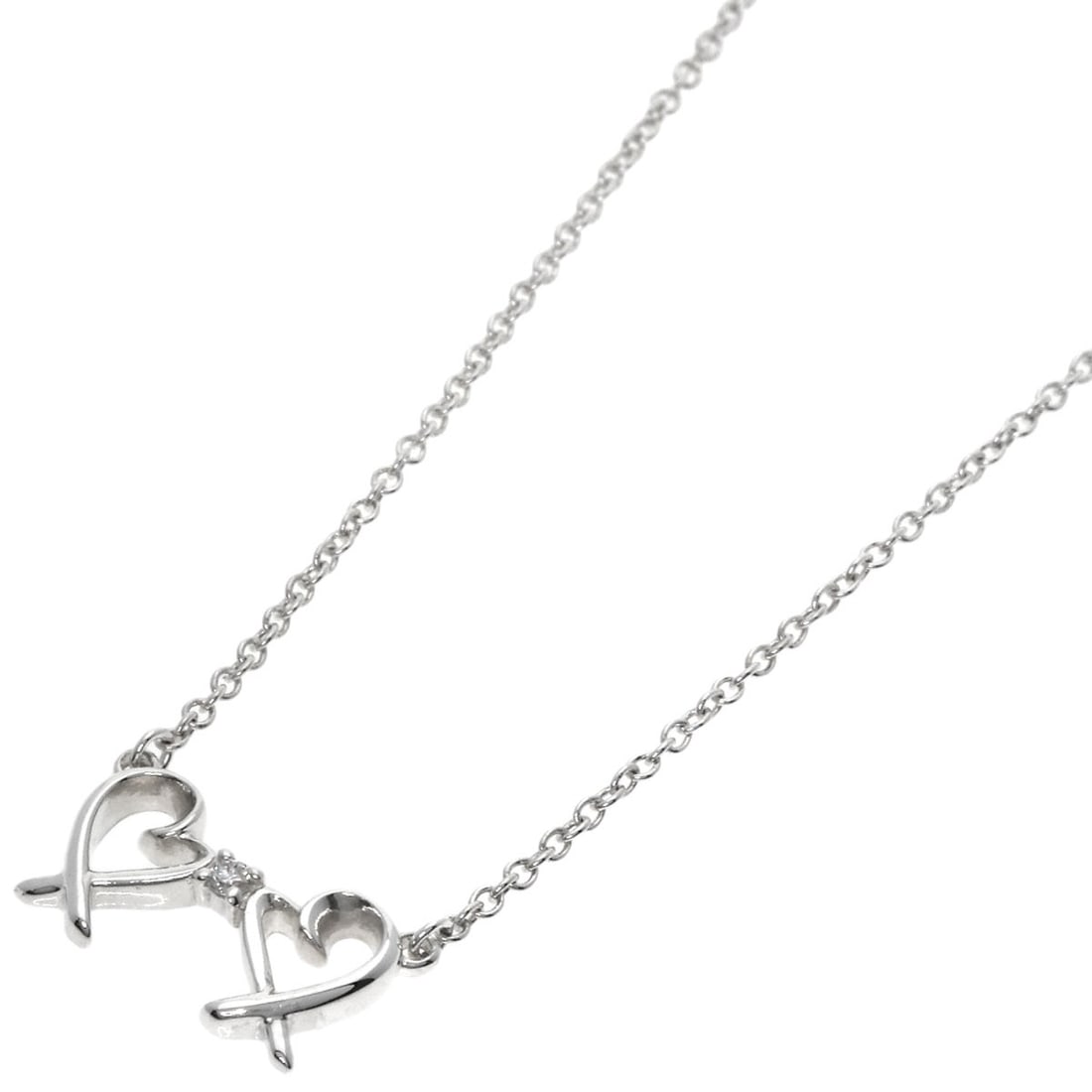 TIFFANY&Co. Double Loving Heart 1P Diamond Necklace Silver (1 of 5)