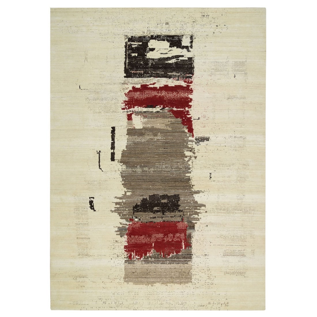 9'6"x13'4" Ivory Hand Knotted Lori Buft Avant Garde Design Wool Rug: 9'6"x13'4" Ivory Hand Knotted Lori Buft Avant Garde Design Wool Rug Experience the timeless elegance of India's rich cultural heritage with this stunning, hand-knotted ivory wool rug, boasting an