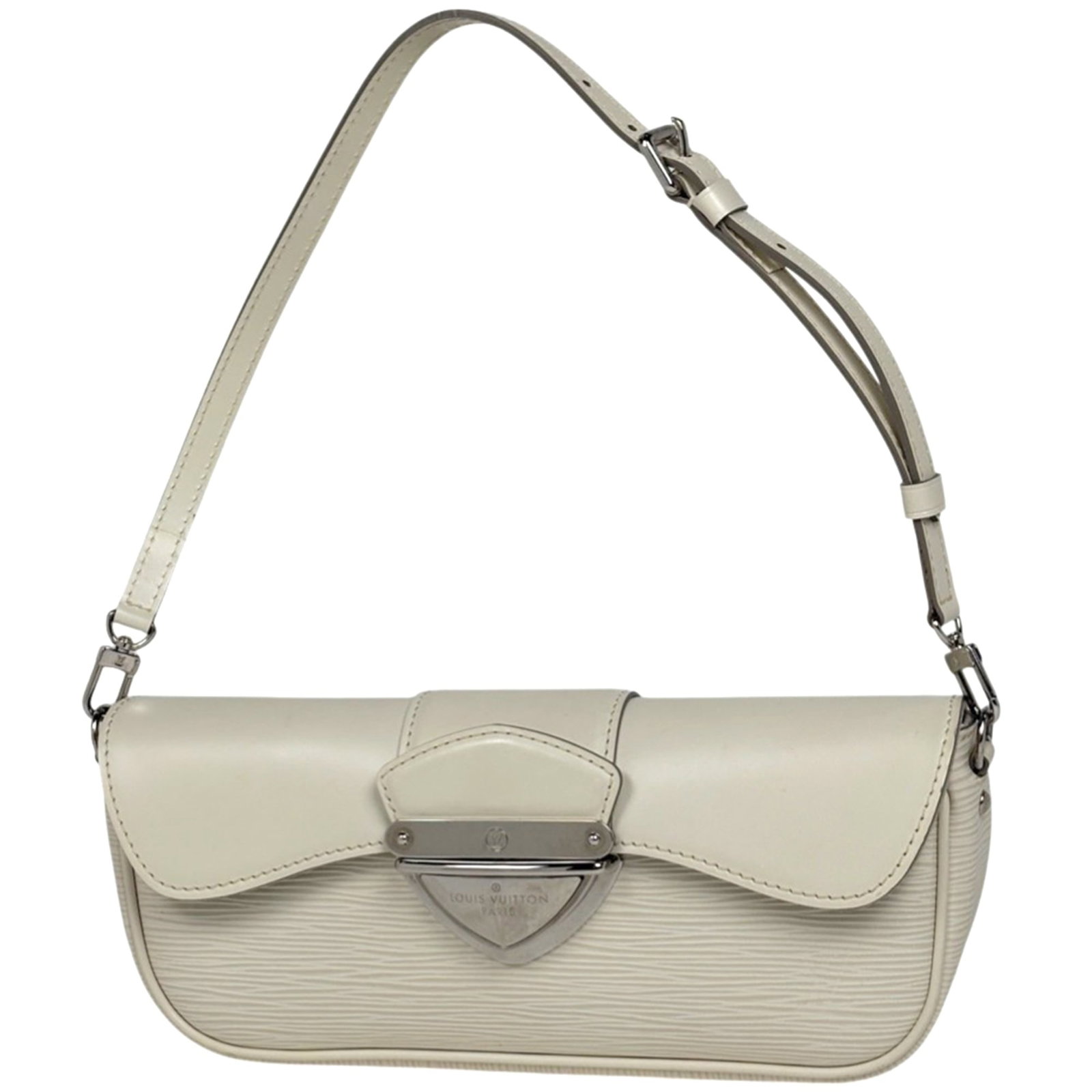 Louis Vuitton Epi Leather Shoulder Bag: Louis Vuitton Epi Leather Shoulder Bag A timeless and sophisticated shoulder bag, this Louis Vuitton Epi Leather Pochette is crafted from high-quality Epi leather in a classic Lv Off White hue. With i