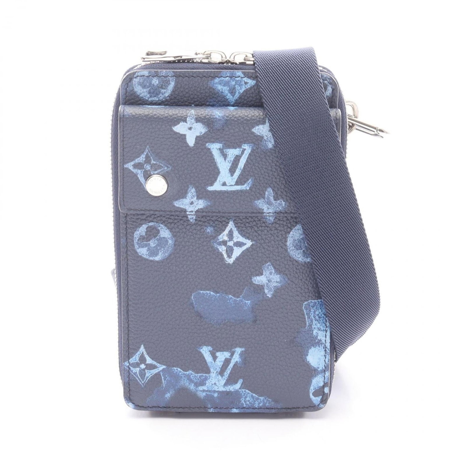 Louis Vuitton Coated Canvas Shoulder Bag Pouch: Louis Vuitton Coated Canvas Shoulder Bag Pouch A pre-owned Louis Vuitton Coated Canvas Shoulder Bag Pouch in navy, boasting the iconic brand's signature style and durability, with a few subtle signs o