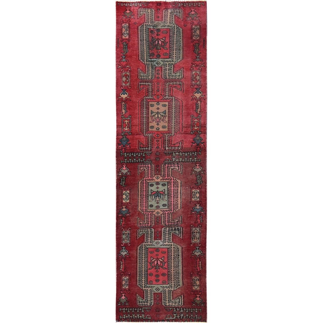 2'3"x8'5" Red Vintage Zoroastrian Khamadan Hand Knotted Wool Runner Rug (1 of 7)