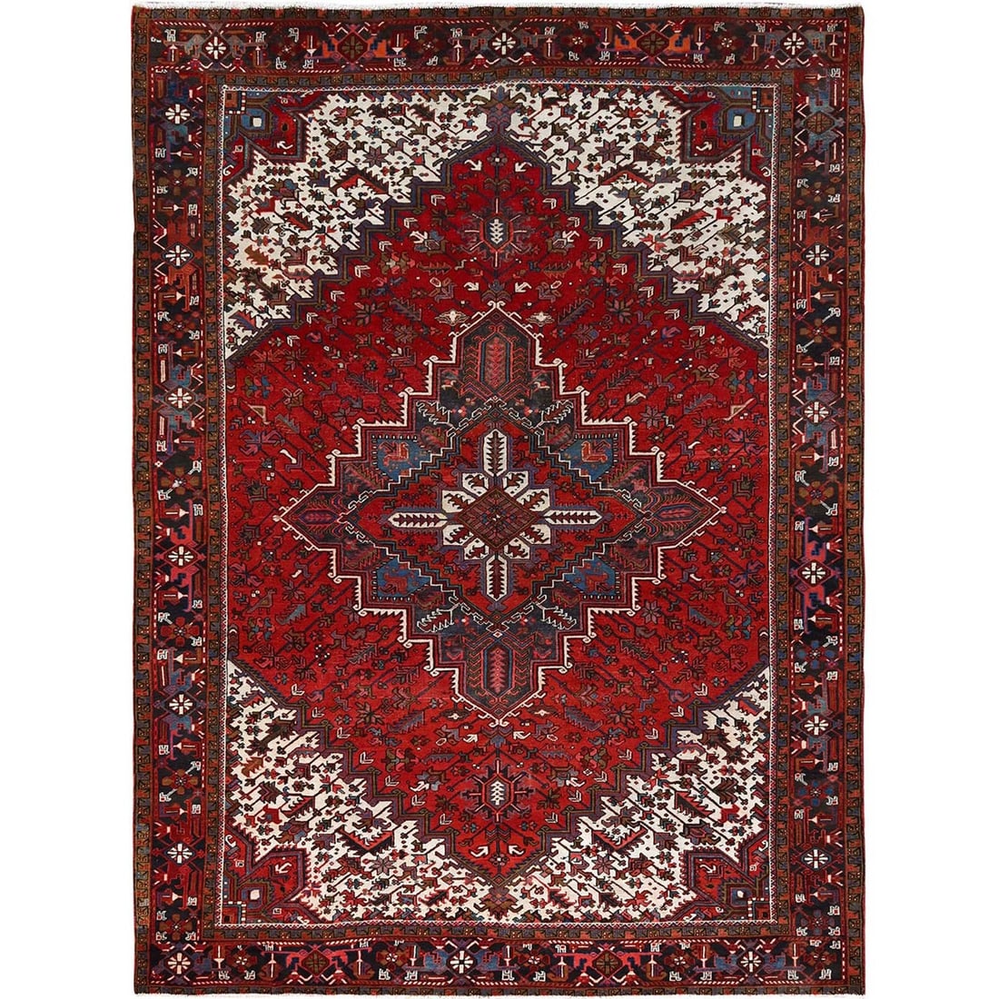 9'9"x13'3" Red Semi Antique Zoroastrian Heris Pure Wool Hand Knotted Rug (1 of 12)