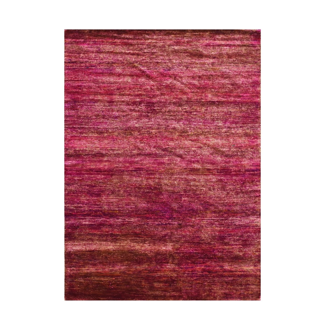 5'x6'10" Shades of Pink Abrash Design Sari Silk Plain Hand Knotted Rug (1 of 7)