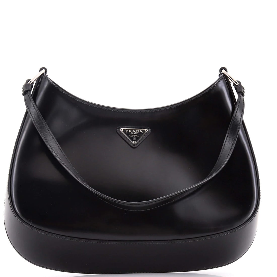 Prada Cleo Shoulder Bag Spazzolato Leather Medium: Prada Cleo Shoulder Bag Spazzolato Leather Medium The Prada Cleo Shoulder Bag is a sleek and sophisticated accessory that exudes luxury. With its patent leather exterior in rich black, this