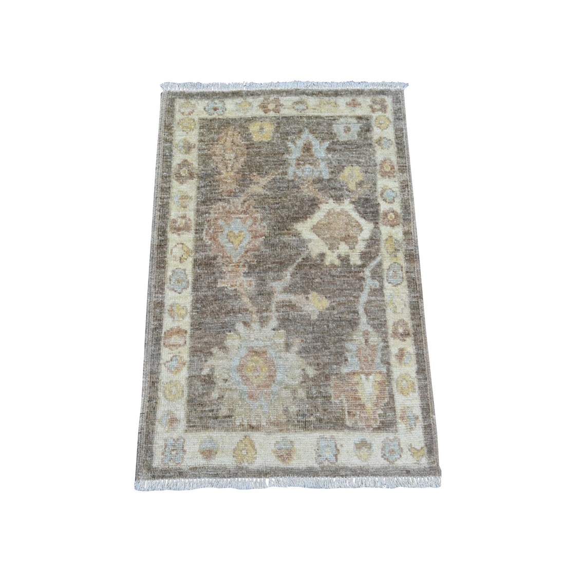 2'x3' Brown Afghan Angora Oushak Hand Knotted Wool Mat Sample Oriental Rug: 2'x3' Brown Afghan Angora Oushak Hand Knotted Wool Mat Sample Oriental Rug Experience the rich textures and vibrant colors of traditional Afghan craftsmanship with this stunning 2'x3' Brown Afghan