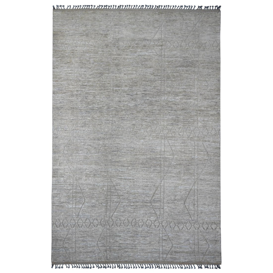 9'8"x14'7" Gray Moroccan Weave with Textured Design Hand Knotted Wool Rug: 9'8"x14'7" Gray Moroccan Weave with Textured Design Hand Knotted Wool Rug Experience the timeless beauty of traditional Moroccan design with this stunning hand-knotted wool rug, expertly woven in