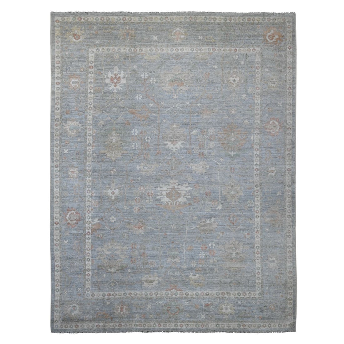 9'x11'9" Blue Afghan Angora Oushak with Leaf Design Hand Knotted Wool Rug: 9'x11'9" Blue Afghan Angora Oushak with Leaf Design Hand Knotted Wool Rug Experience the rich beauty of traditional Afghan craftsmanship in this stunning 9'x11'9" Blue Afghan Angora Oushak rug,