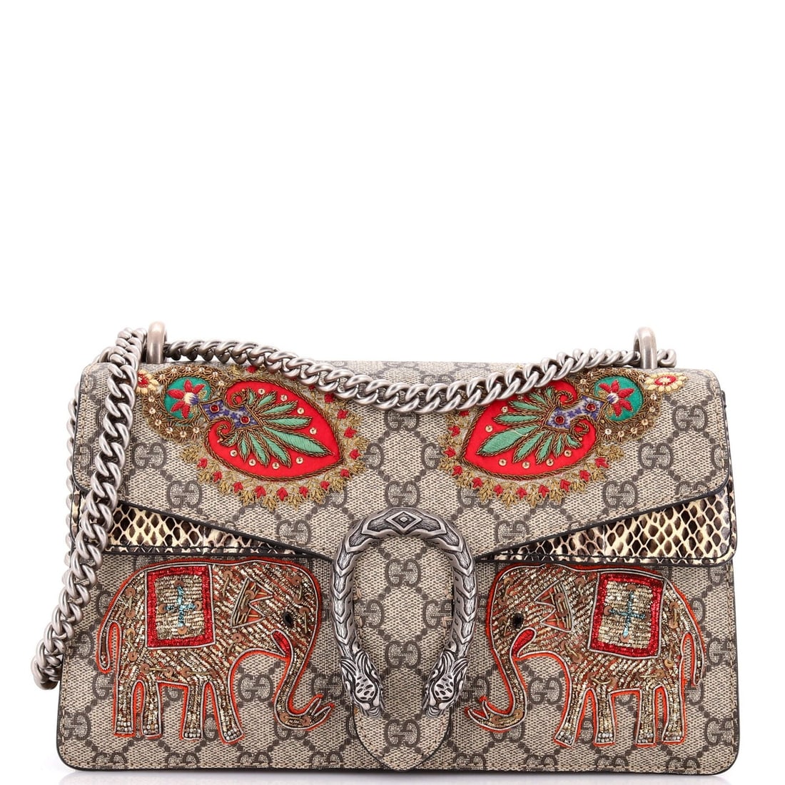 Gucci Small Python Embroidered Bag Coated Canvas Dionysus (1 of 5)
