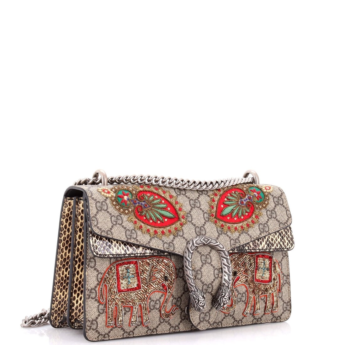 Gucci Small Python Embroidered Bag Coated Canvas Dionysus - 2