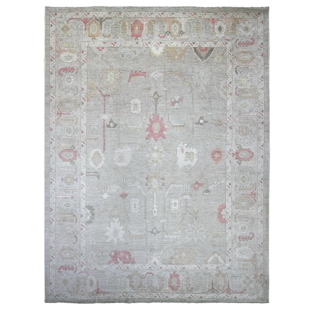 11'8"x15'4" Pastel Gray Afghan Angora Oushak Pure Wool Hand Knotted XL Rug (1 of 11)