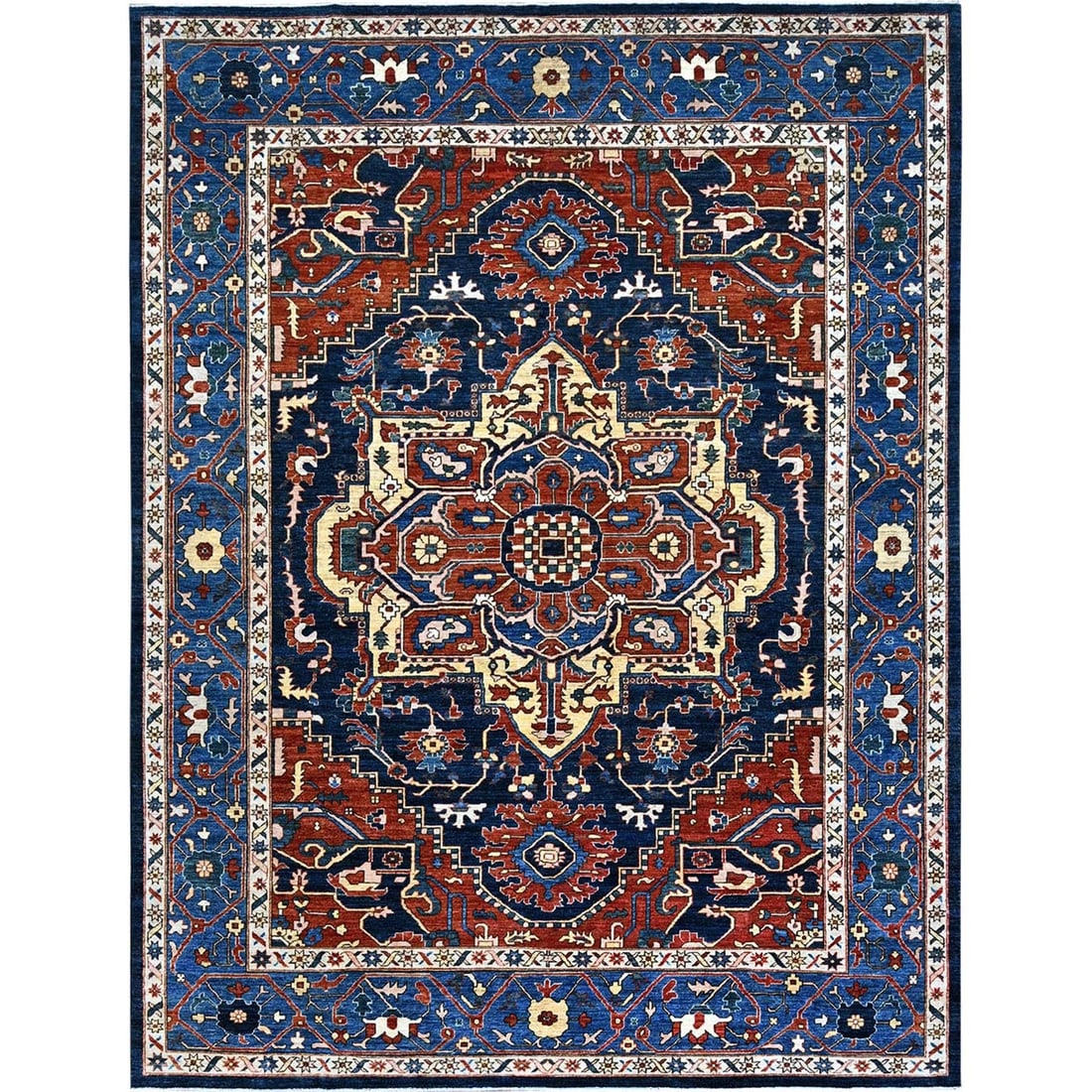 9'2"x11'8" Blue Hand Knotted Afghan Peshawar Seerape Heris Oriental Rug (1 of 12)