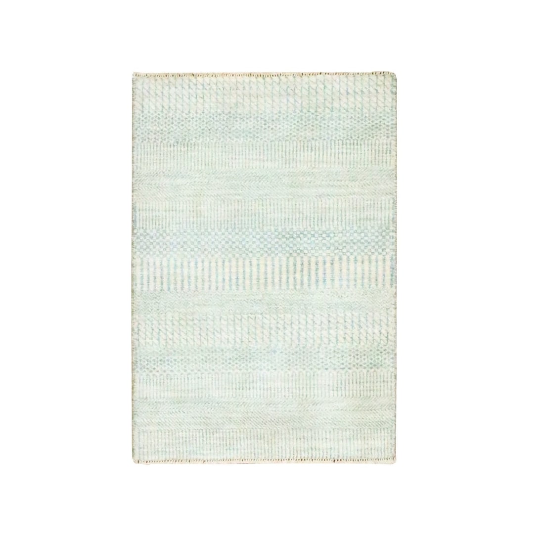 2'x3' Beige-Gray Hand Knotted Modern Grass Design Wool with Silk Mat Rug: 2'x3' Beige-Gray Hand Knotted Modern Grass Design Wool with Silk Mat Rug Experience the rich textures and subtle nuances of Indian craftsmanship with this stunning 2'x3' hand-knotted wool rug, expertl