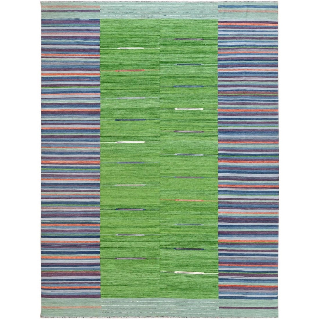 9'3"x12'1" Flat Weave Kilim Wool Hand Woven Stripe Design Reversible Rug (1 of 6)