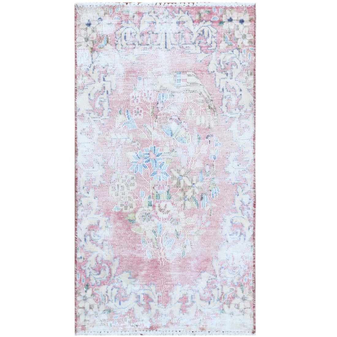1'10'x3'4" Red Vintage Farsian Karman Clean Hand Knotted Pure Wool Rug: 1'10'x3'4" Red Vintage Farsian Karman Clean Hand Knotted Pure Wool Rug Experience the timeless beauty of a vintage Turkish rug, expertly hand-knotted with pure wool and worn to perfection in rich red