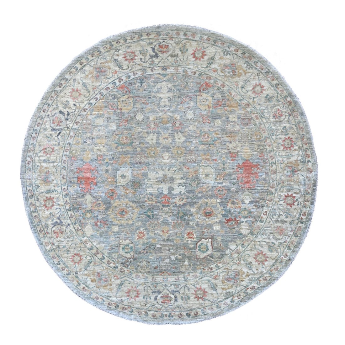 Peshawar rug Gray round wool hand knotted Ziegler Mahal design: Peshawar rug Gray round wool hand knotted Ziegler Mahal design Experience the timeless beauty of traditional Peshawar craftsmanship with this stunning, hand-knotted wool rug from Afghanistan. Its intr