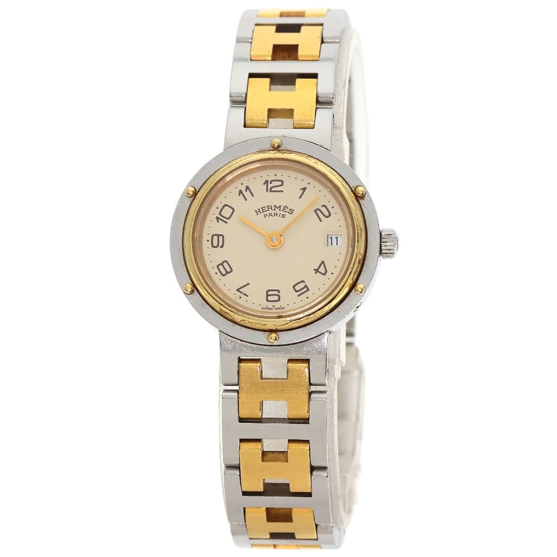 HERMES Clipper Old Belt Watches Stainless Steel/ SSxGP: HERMES Clipper Old Belt Watches Stainless Steel/ SSxGP Experience the timeless elegance of the HERMES Clipper Old Belt Watch, boasting a sleek stainless steel design and gold accents that evoke