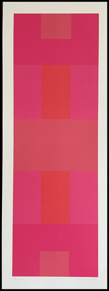 Ad Reinhardt numbered chromolithograph: Ad Reinhardt numbered chromolithograph A rare and striking chromolithograph by Ad Reinhardt, printed in 1978 in an edition of just 180 copies, showcases the artist's bold style with its vibrant colors