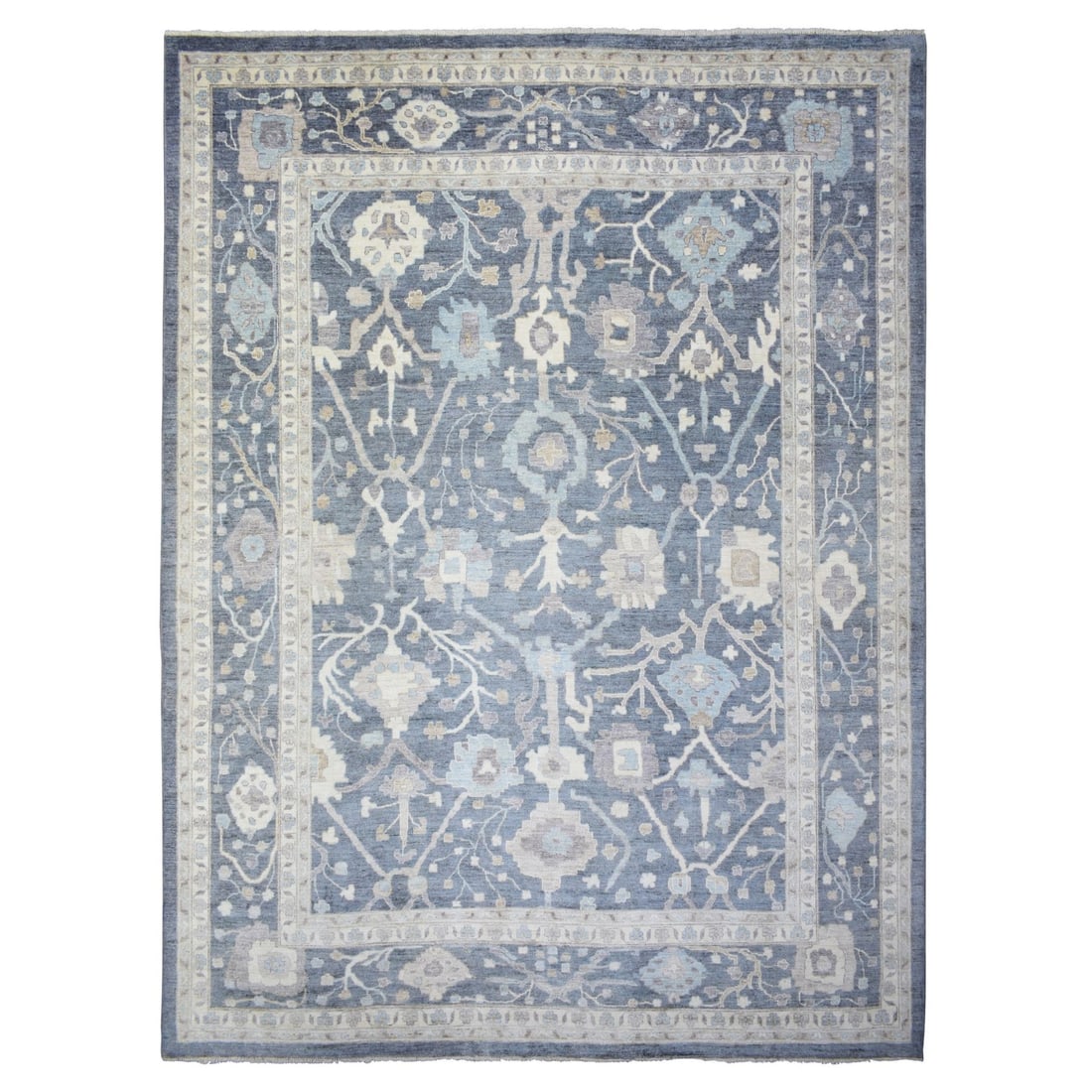 11'9"x15'7" Gray Wool Hand Knotted Afghan Angora Oushak Oversized Rug: 11'9"x15'7" Gray Wool Hand Knotted Afghan Angora Oushak Oversized Rug Experience the rich heritage of Afghanistan in this stunning, hand-knotted Afghan Oushak rug, expertly crafted from soft gray wool