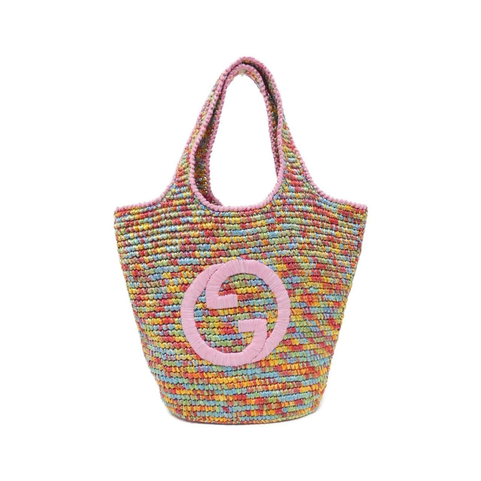 Gucci Raffia Handbag: Gucci Raffia Handbag A vibrant and eclectic Gucci raffia handbag, boasting a unique multi-color design that adds a pop of personality to any outfit. With its durable raffia material and classic