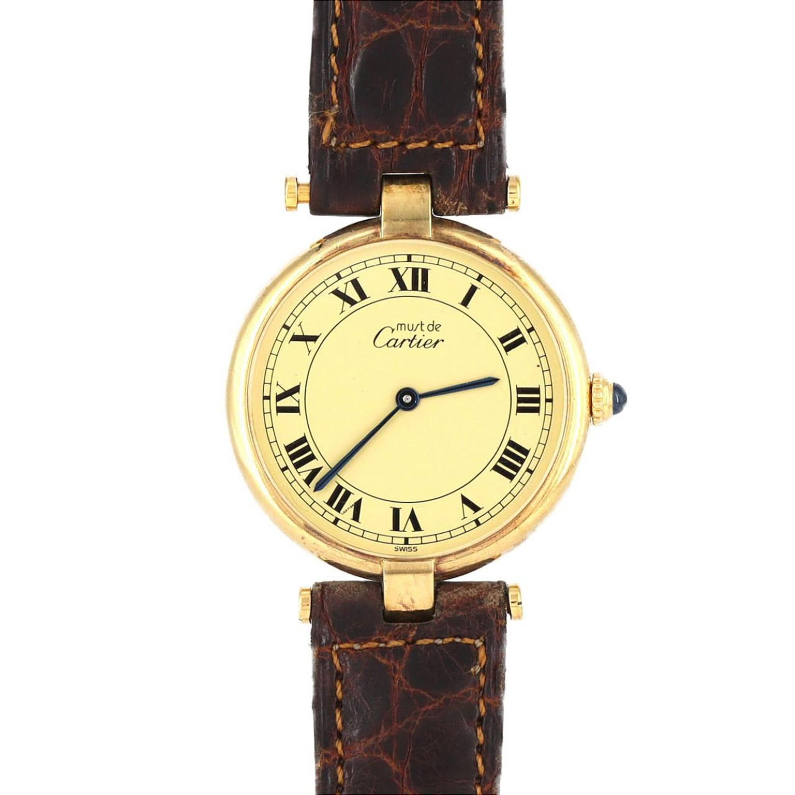 Cartier Wristwatch: Cartier Wristwatch A stunning Cartier wristwatch, boasting an elegant ivory dial and gold-plated case, adds a touch of sophistication to any outfit. With its classic 30mm diameter and timeless