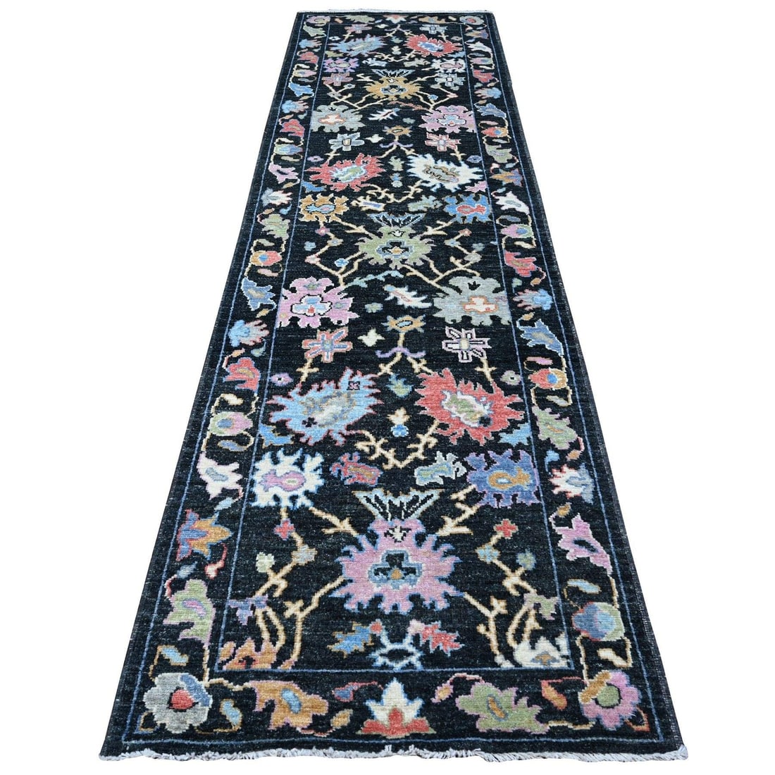 3'2"x11'5" Midnight Black Afghan Angora Oushak Runner Oriental Rug (1 of 6)