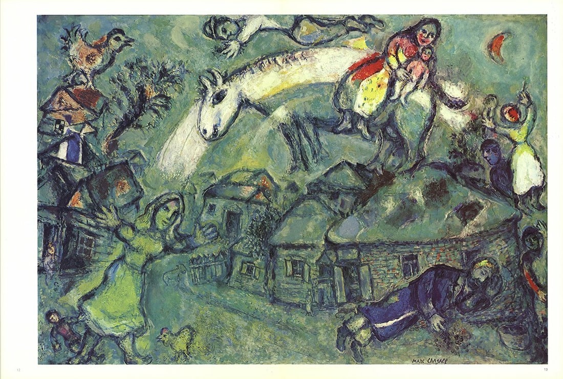 MARC CHAGALL The Villagers Vitebsk 15" x 22" Poster 1969 Modernism Blue Green (1 of 1)