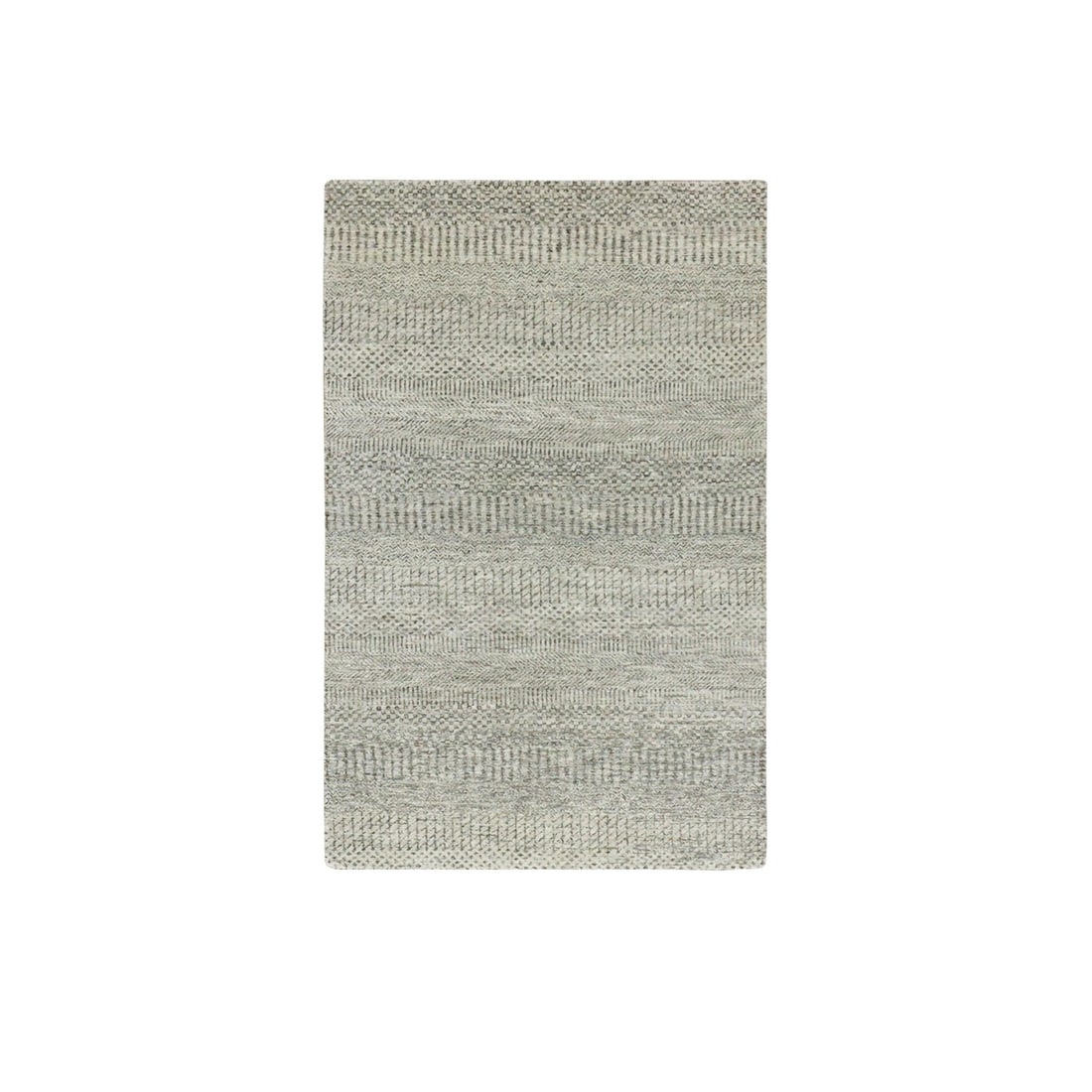 3'x5'2" Amherst Gray Hand Knotted Grass Design Pure Undyed Wool Rug: 3'x5'2" Amherst Gray Hand Knotted Grass Design Pure Undyed Wool Rug Experience the timeless beauty of traditional Indian craftsmanship with this stunning Amherst Gray Hand Knotted Grass Design Pure