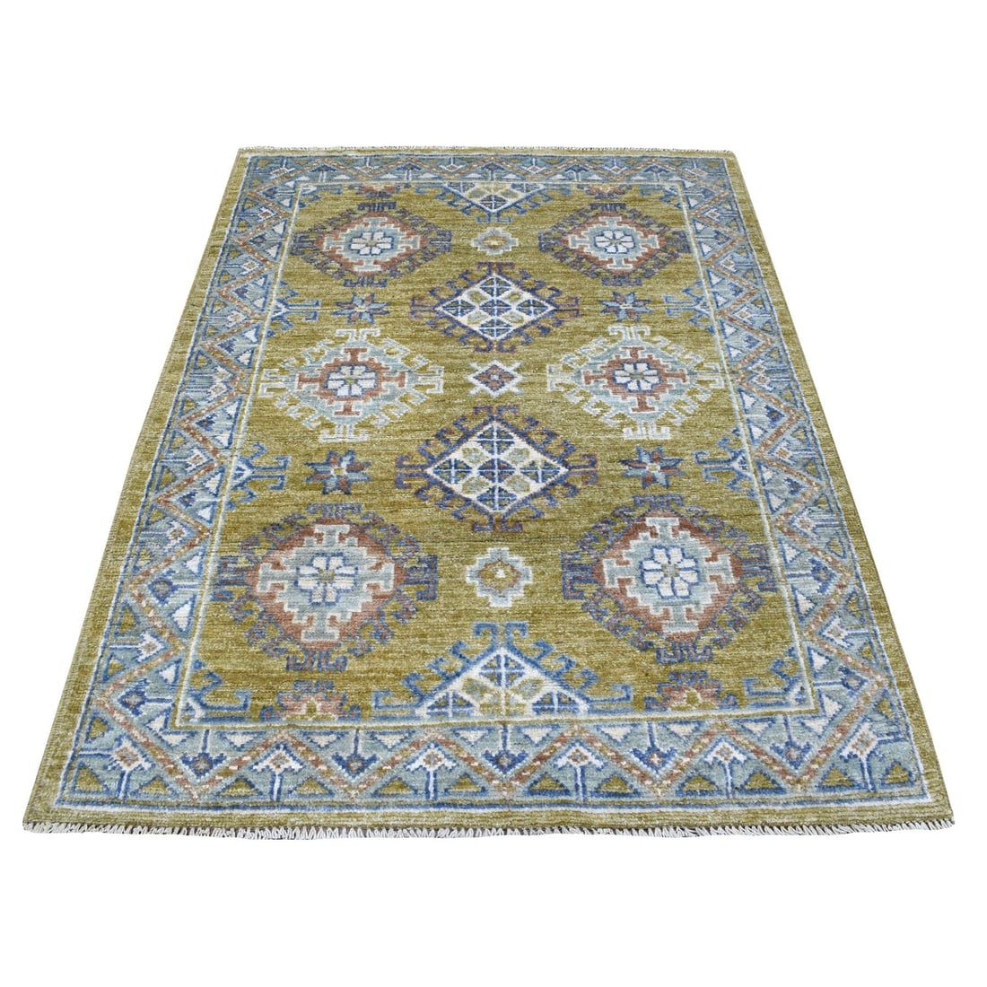 4'1"x6' Anatolian Design With Glimmery Wool Mustard Color Handknotted Rug (1 of 6)