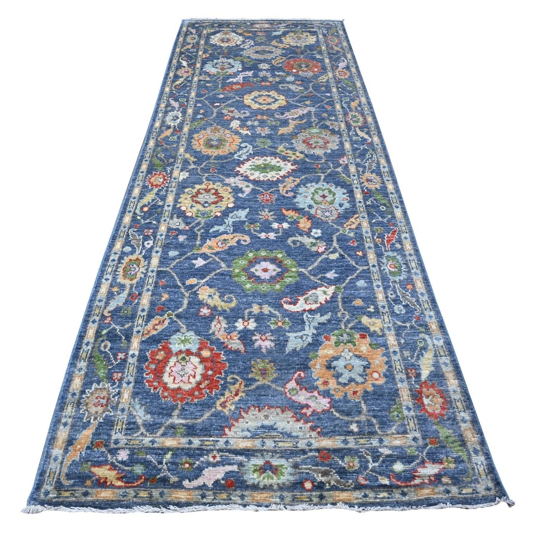 4'1"x11'9" Blue Afghan Angora Oushak Runner Wide Gallery Oriental Rug (1 of 6)
