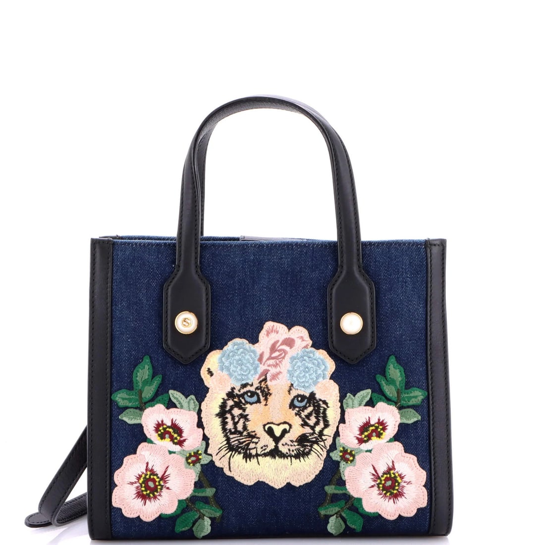 Gucci small embroidered denim pearl tote tiger (1 of 7)