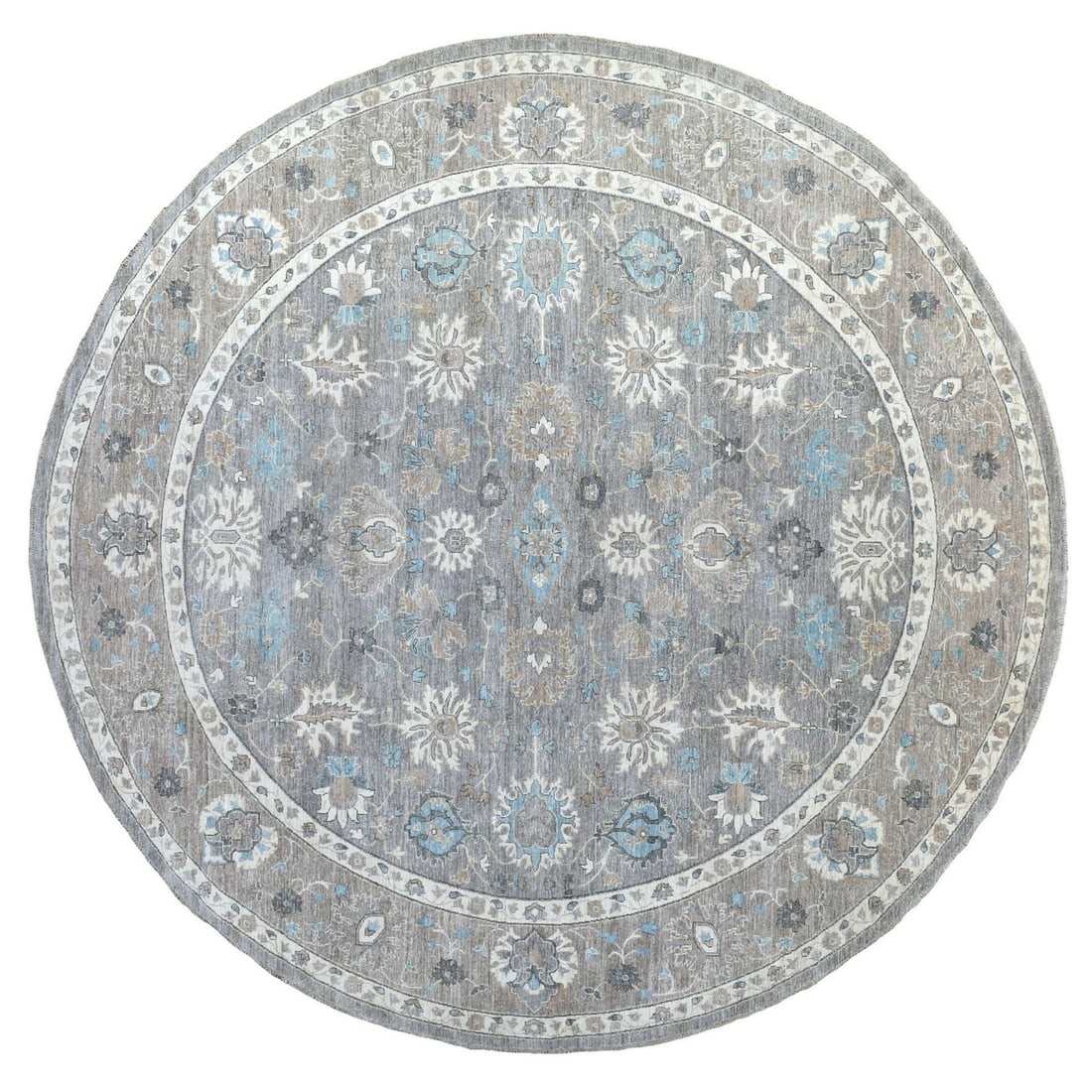 12'x12' Hand Knotted Soft Wool Fine Peshawar Silver Gray Round Rug (1 of 12)