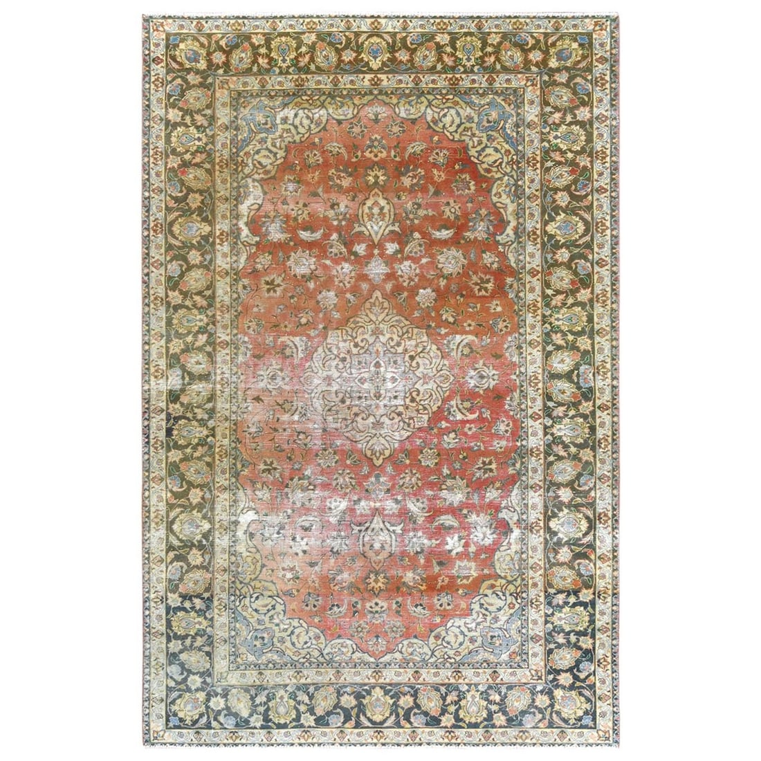 6'10"x10'6" Brown Worn Wool Hand Knotted Vintage Farsian Kishoon Rug (1 of 12)