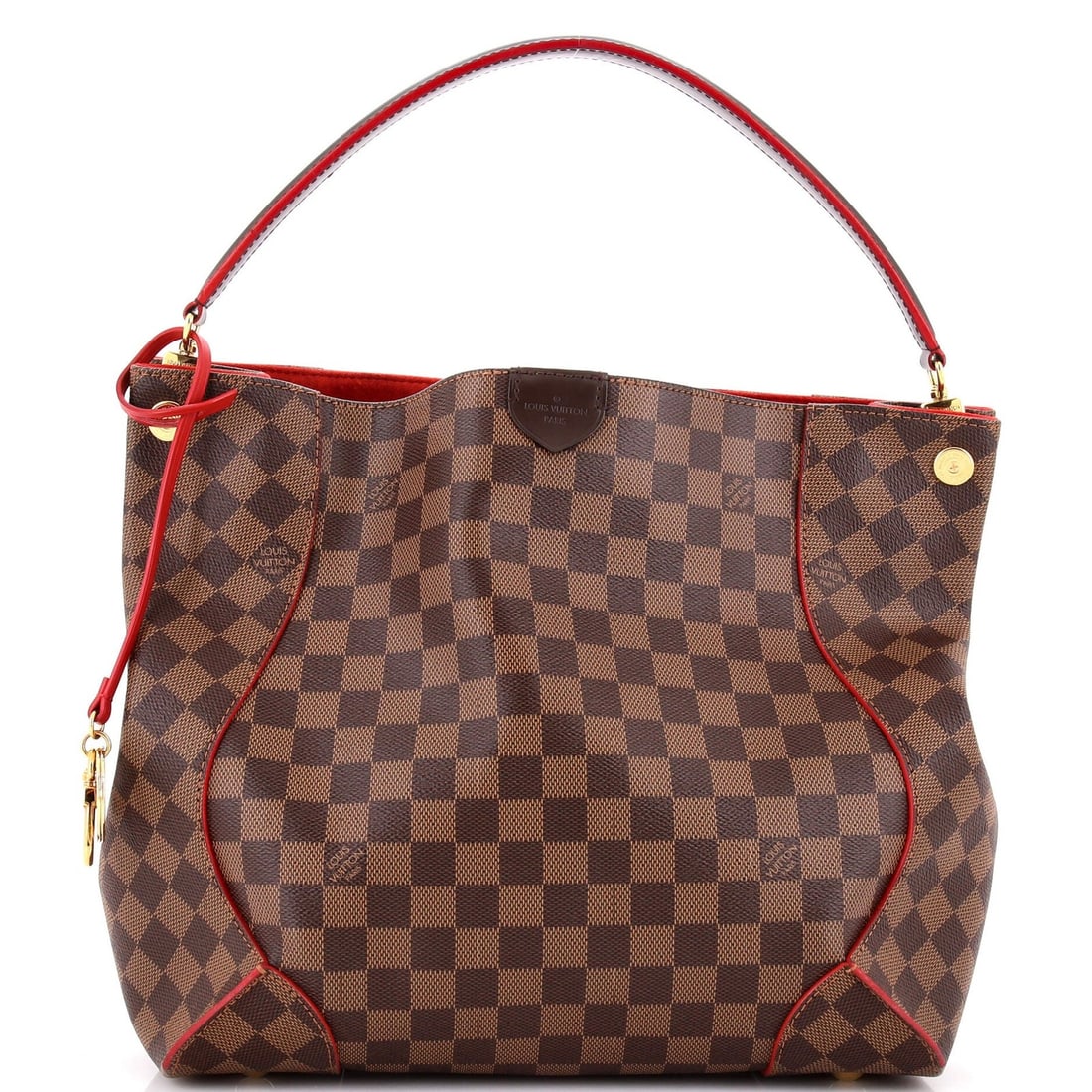 Louis Vuitton Caissa Hobo Damier with Leather: Louis Vuitton Caissa Hobo Damier with Leather Experience the timeless elegance of Louis Vuitton's iconic Caissa Hobo Damier with Leather, boasting a rich brown canvas exterior and sleek gold
