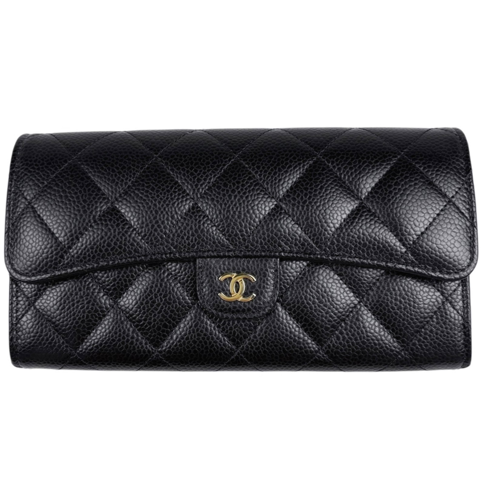 Chanel Classic Long Flap Wallet, Coco Mark, Caviar Leather, Black, AP0241, Women's (1 of 7)