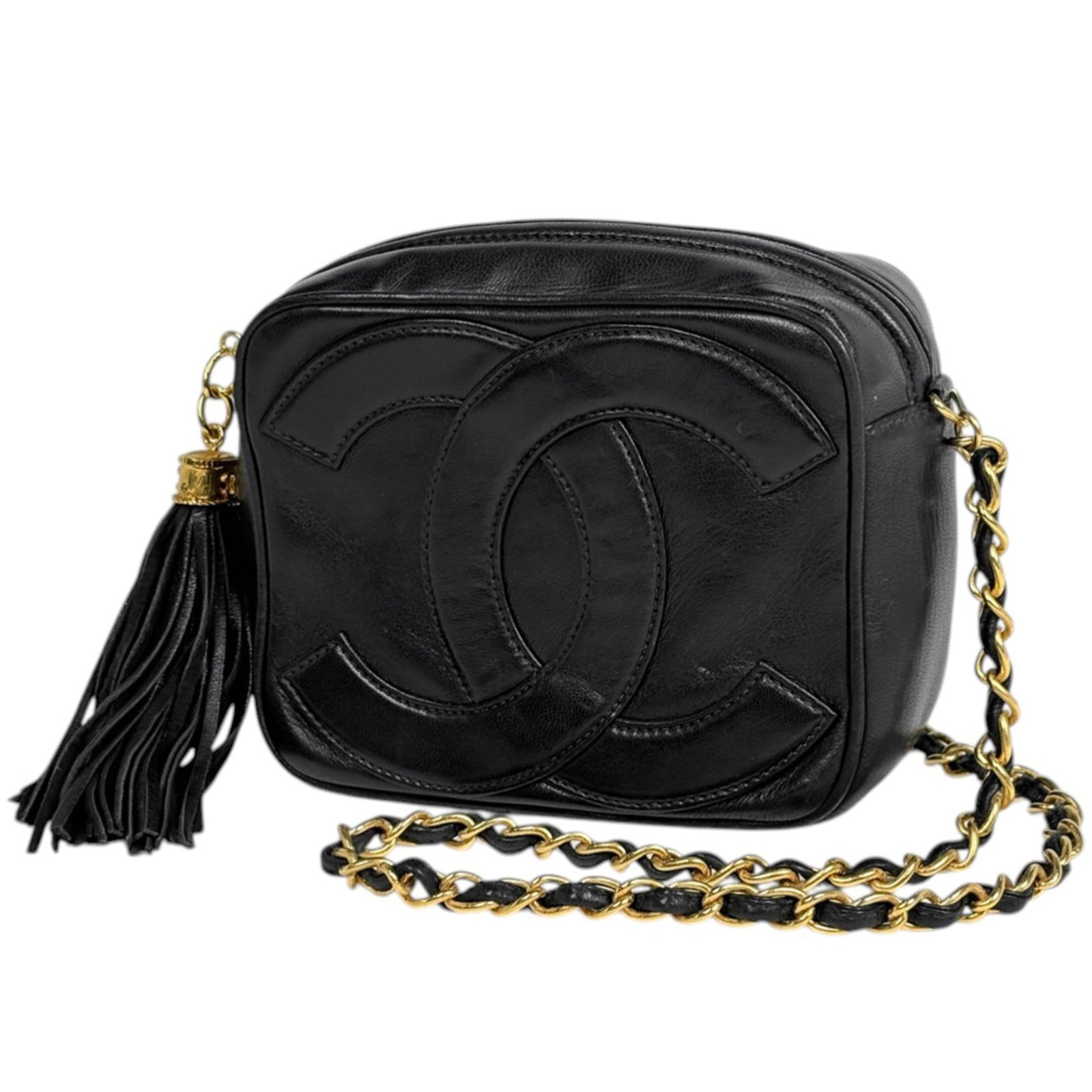 Chanel Leather Shoulder Bag: Chanel Leather Shoulder Bag A timeless Chanel leather shoulder bag in sleek black, perfect for adding a touch of sophistication to any outfit. With its classic design and sturdy leather construction,