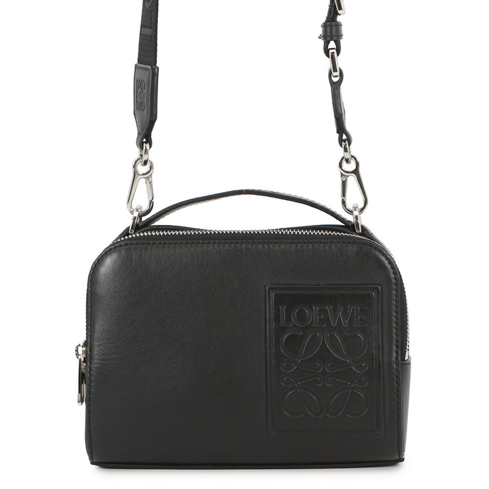 Loewe Leather Satin Shoulder Bag: Loewe Leather Satin Shoulder Bag Experience the timeless elegance of Loewe's iconic leather satin shoulder bag, crafted from rich calfskin and adorned with sleek silver hardware. With its versatile