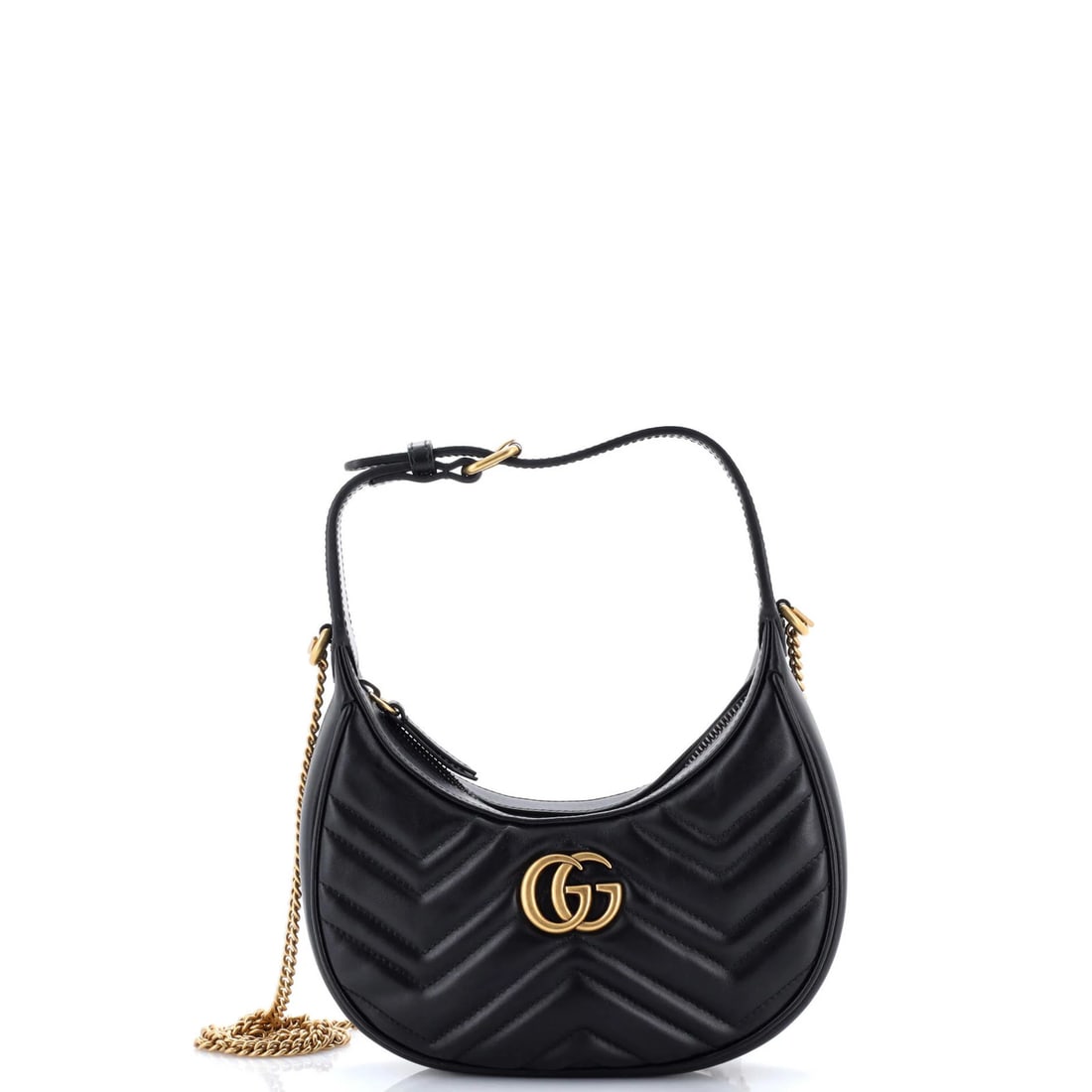 Gucci mini matelasse leather half moon hobo.: Gucci mini matelasse leather half moon hobo. Add a touch of sophisticated elegance to your daily routine with the iconic Gucci mini matelasse leather half moon hobo. This stylish and compact bag