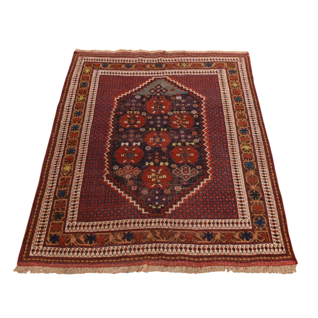 4'1"x5' Blue Antique Zoroastrian Even Wear Wool Hand Knotted Oriental Rug: 4'1"x5' Blue Antique Zoroastrian Even Wear Wool Hand Knotted Oriental Rug Experience the rich history and cultural heritage of Turkey with this stunning 1910 Blue Antique Zoroastrian Even Wear Wool