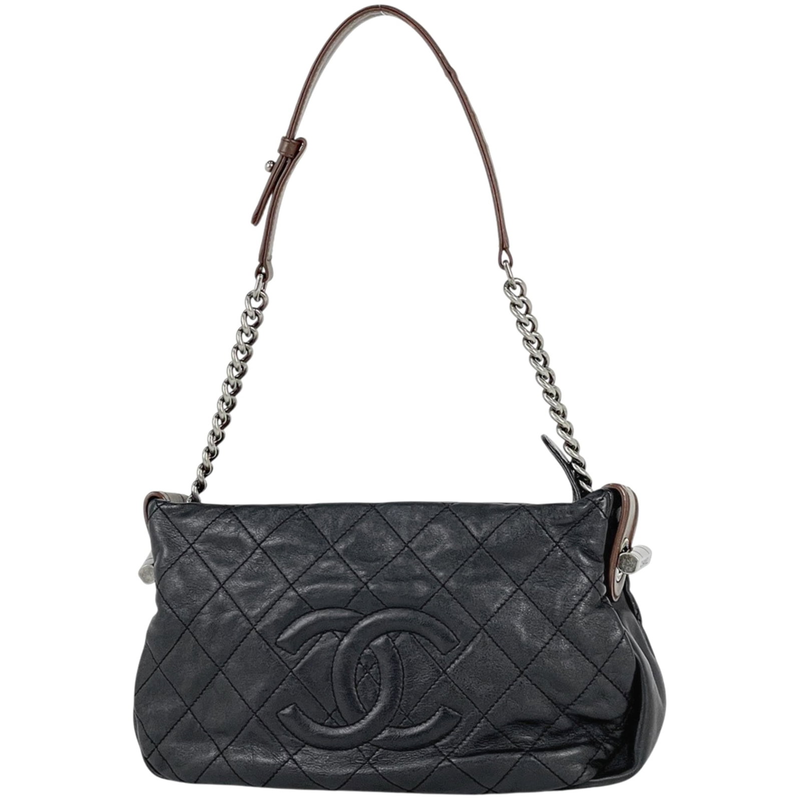 Chanel Leather Shoulder Bag: Chanel Leather Shoulder Bag A timeless Chanel leather shoulder bag in sleek black, perfect for adding an air of sophistication to any outfit. With its classic design and premium leather construction,