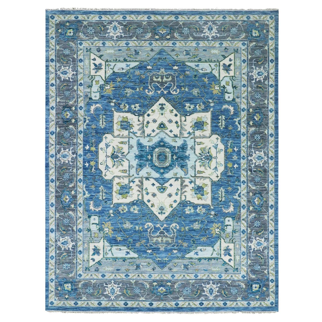 9'2"x12' Blue Soft to the Touch Seeripe Heris 100% Wool Hand Knotted Rug (1 of 11)