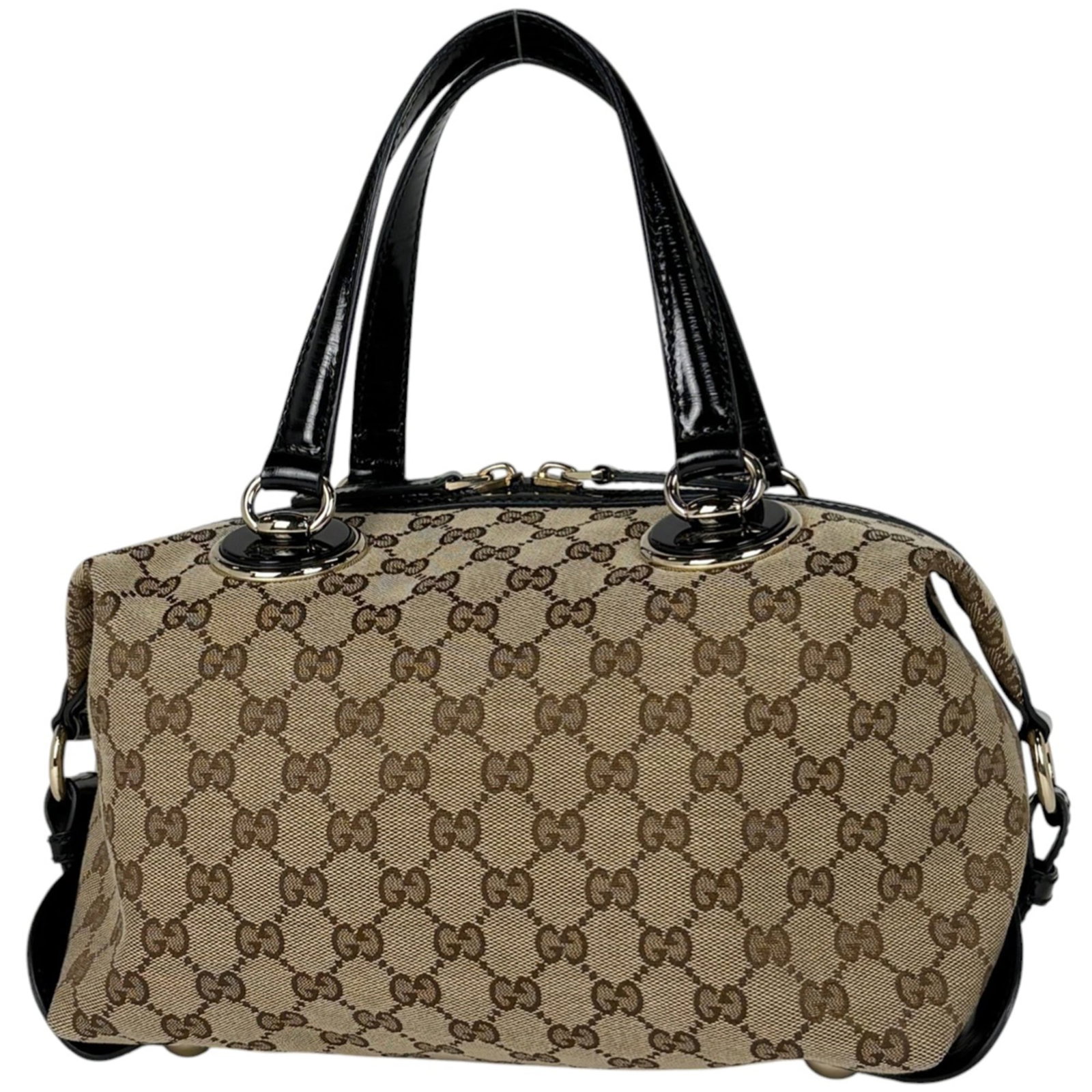 Gucci Handbag Gg Canvas, Leather: Gucci Handbag Gg Canvas, Leather A pre-owned Gucci handbag in excellent condition, boasting the iconic GG canvas and leather combination, with a timeless beige and black color scheme that exudes