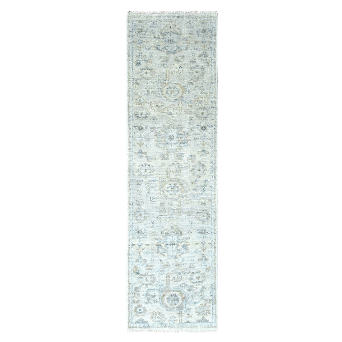 2'4"x8'8" Pastel Gray Oushak Design Hand Knotted Pure Wool Runner Rug (1 of 8)