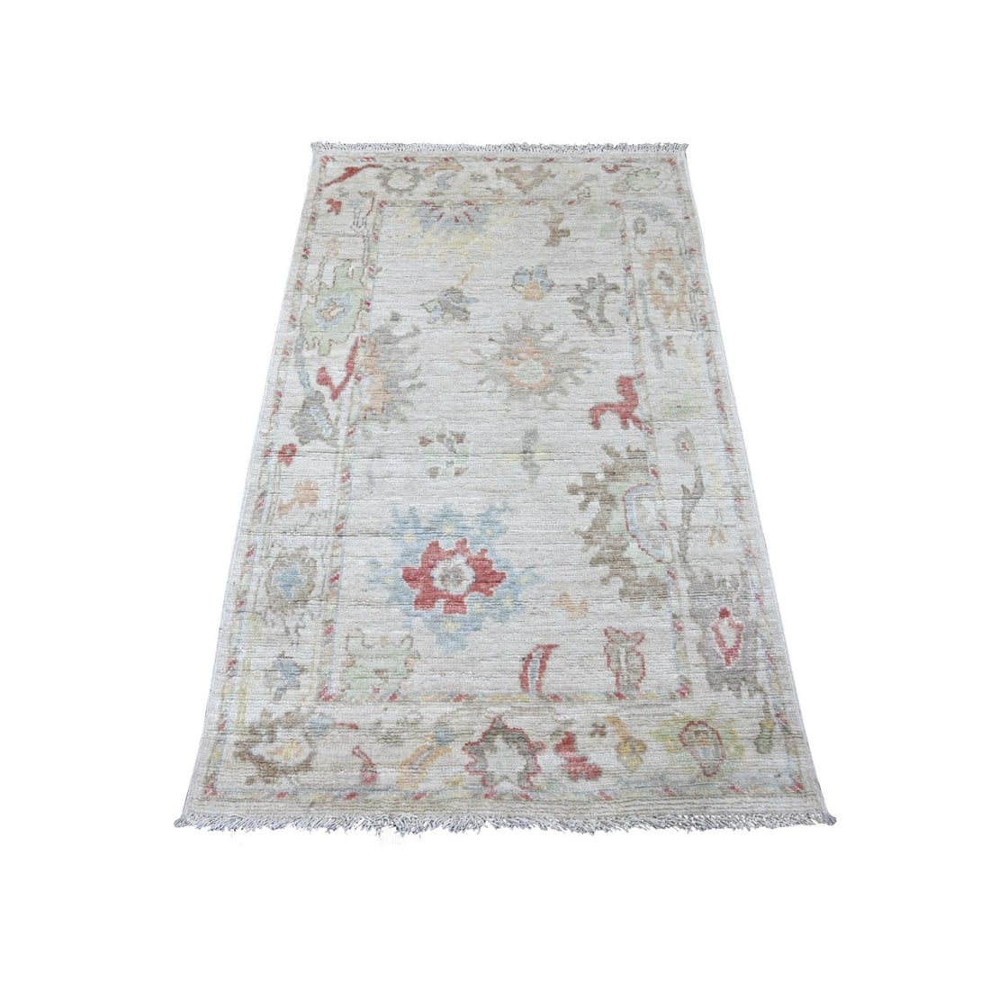 Light gray wool rug hand knotted angora afghan oushak design leaf (1 of 6)